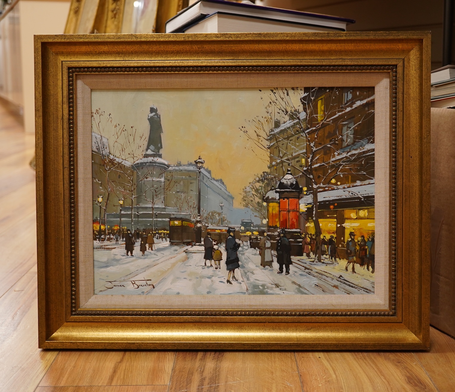 James Brereton (b.1954) ‘Snow in Paris’, signed, ex. Stacy Marks, oil on canvas, 29 x 39cm